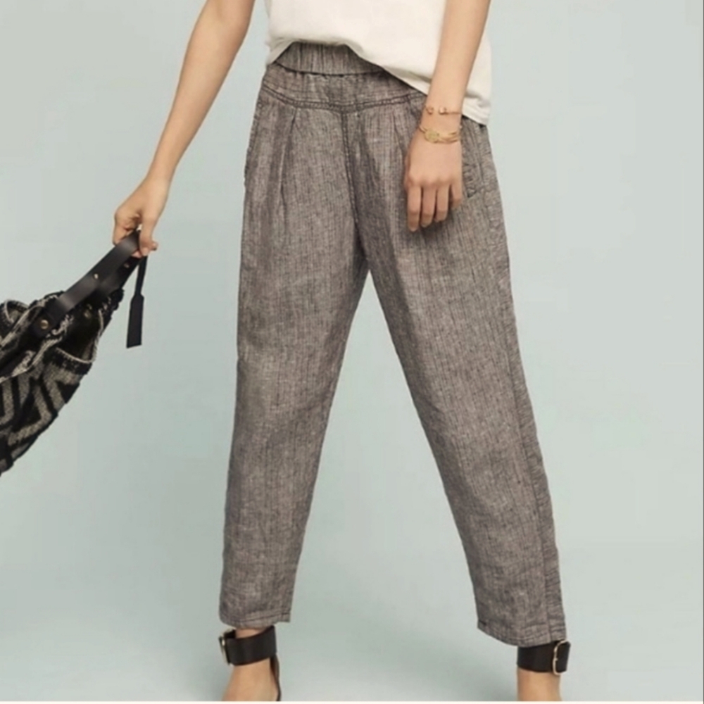 Hei Hei grey linen tapered leg high waist ankle pants small